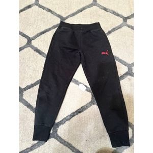 Puma Jogger Pants Women's Size 7 Black Flat Front Logo Embroidered Slash Pocket